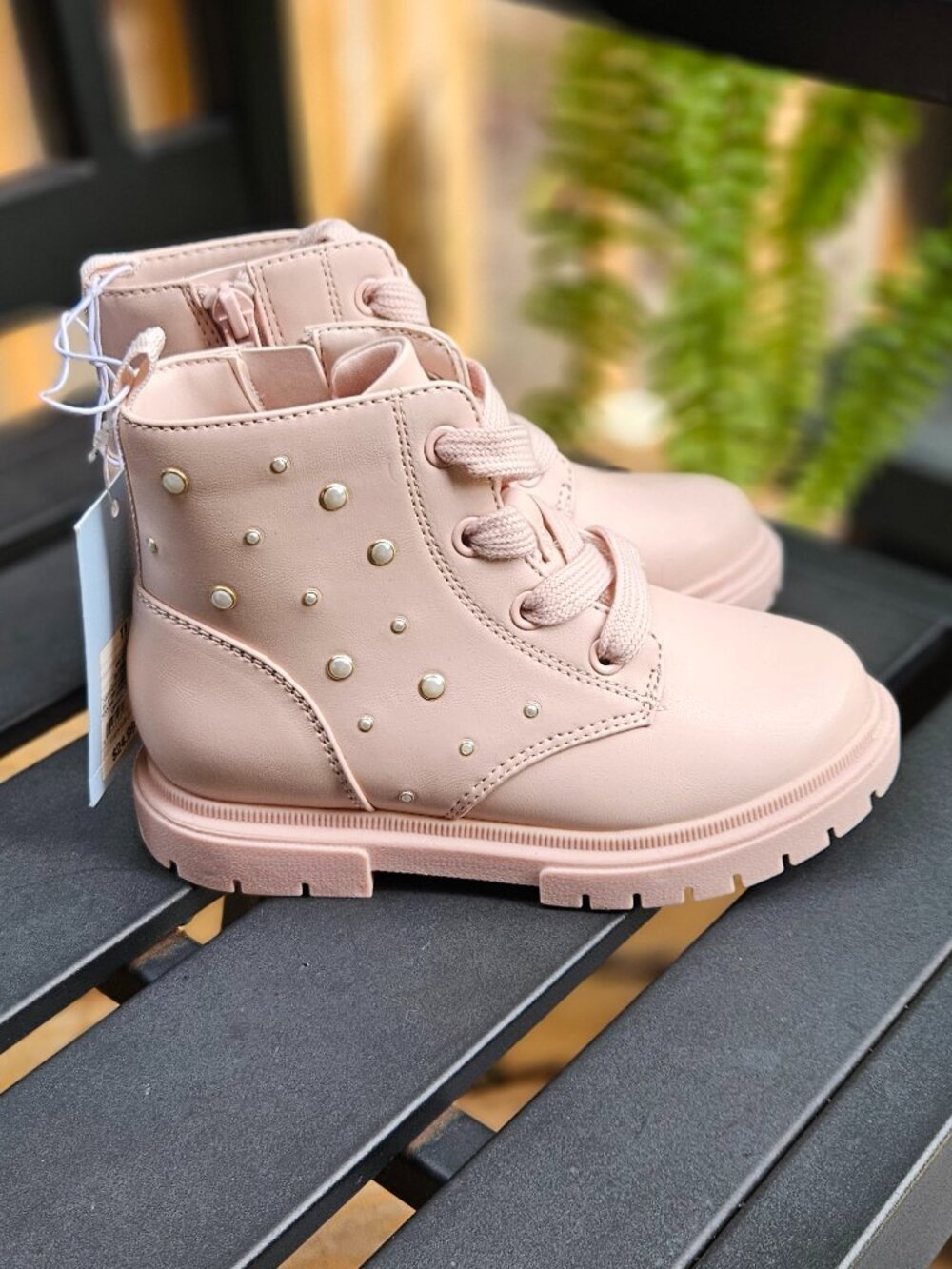 Cat & Jack Amaya Lace-Up Combat Boots, Blush, 11 Little Girl